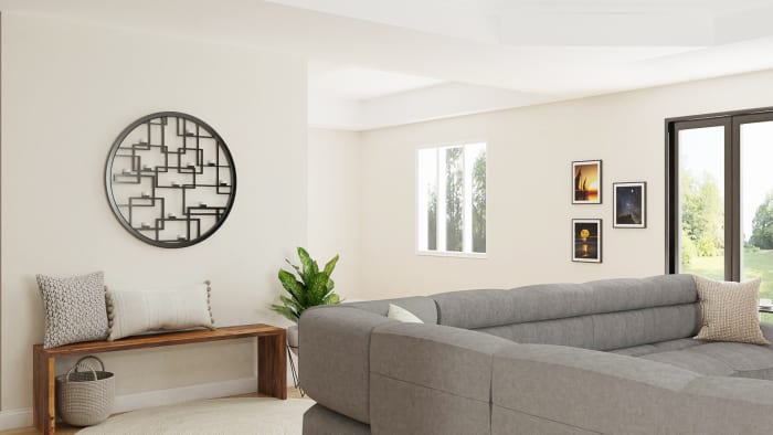 Rustic + Industrial Accents: Urban Farmhouse Living Room Design View 2 By Spacejoy