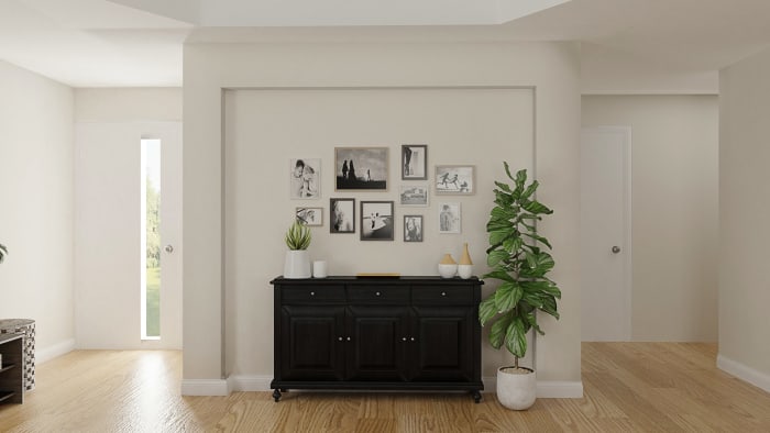 Rustic + Industrial Accents: Urban Farmhouse Living Room Design View 3 By Spacejoy