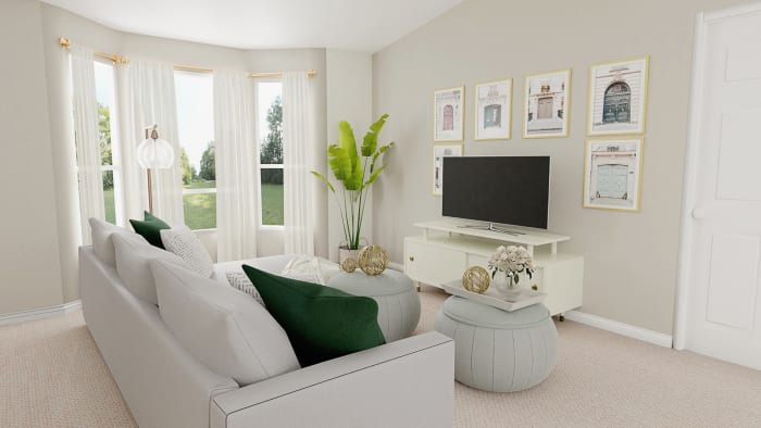 Emerald Accents: Modern Glam Living Room Design View 3 By Spacejoy