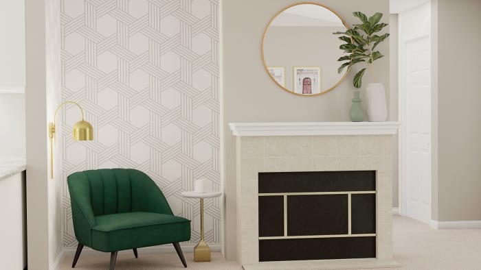 Emerald Accents: Modern Glam Living Room Design View 5 By Spacejoy