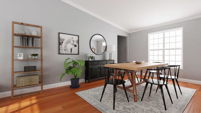 Open Space with Reading Nook: Modern Farmhouse Living Room Design View 2 By Spacejoy