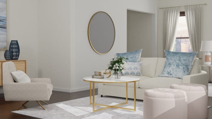 Sleeper Sofa + Lighter Fabrics: Transitional Coastal Living Room Design View 3 By Spacejoy