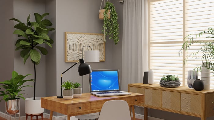 Natural Textures and Blonder Woods: Mid-Century Urban Office Design View 3 By Spacejoy