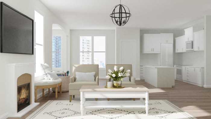 Neutral Tones: Modern Farmhouse Living Room Design View 3 By Spacejoy