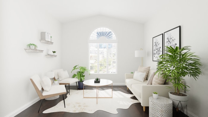 Light and Earthy: Elegant Farmhouse Living Room Design View 5 By Spacejoy