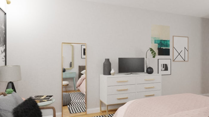 Rose and Mint: Mid-Century Glam Bedroom Design View 5 By Spacejoy