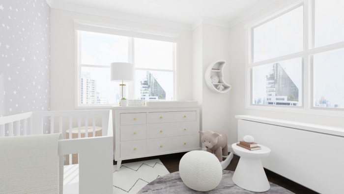 Bright and Starry: Mid-Century Minimalist Nursery Design View 4 By Spacejoy