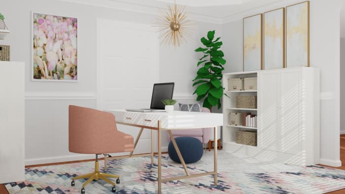 Extra Storage Space: Modern Glam Home Office Design View 4 By Spacejoy