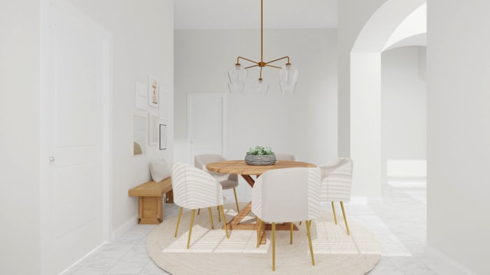 Gentle Neutrals: Mid-Century Minimalist Dining Room Design View 2 By Spacejoy