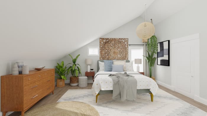 Soft and Earthy: Boho Minimalist Bedroom Design View 3 By Spacejoy
