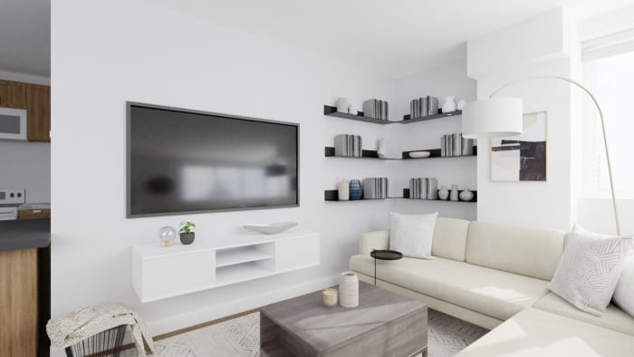 Classy Neutral Tones: Urban Minimalist Living Room Design View 3 By Spacejoy