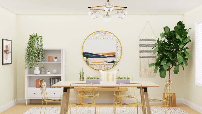 Blonder Woods + Gorgeous Plants: Mid-Century Glam Dining Room Design View 2 By Spacejoy