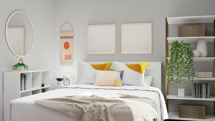 Bright Yellow Accents: Modern Transitional Bedroom Design View 2 By Spacejoy