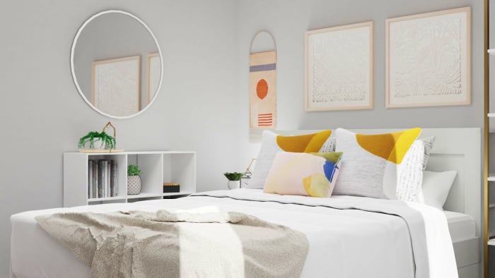 Bright Yellow Accents: Modern Transitional Bedroom Design View 3 By Spacejoy