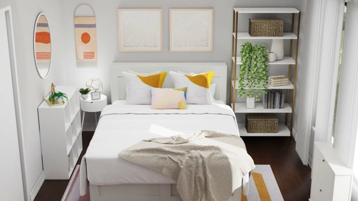 Bright Yellow Accents: Modern Transitional Bedroom Design View 4 By Spacejoy