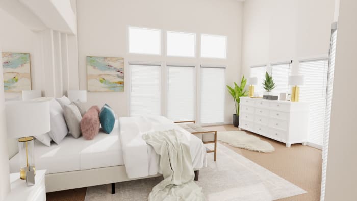 Pastel Accents: Elegant Glam Bedroom Design View 4 By Spacejoy