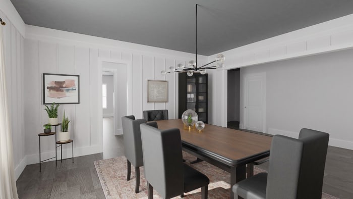 Charcoal Ceiling: Urban Transitional Dining Room Design View 3 By Spacejoy