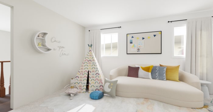 Accent Wall Kids Playroom: Modern Glam Kids Room Design View 3 By Spacejoy