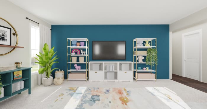 Accent Wall Kids Playroom: Modern Glam Kids Room Design View 4 By Spacejoy