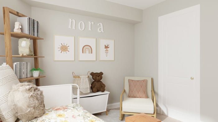 Matching Wallpaper and Bedding: Boho Eclectic Kid's Bedroom Design View 5 By Spacejoy