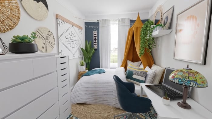 Small Space Ideas: Modern Eclectic Bedroom Design View 2 By Spacejoy