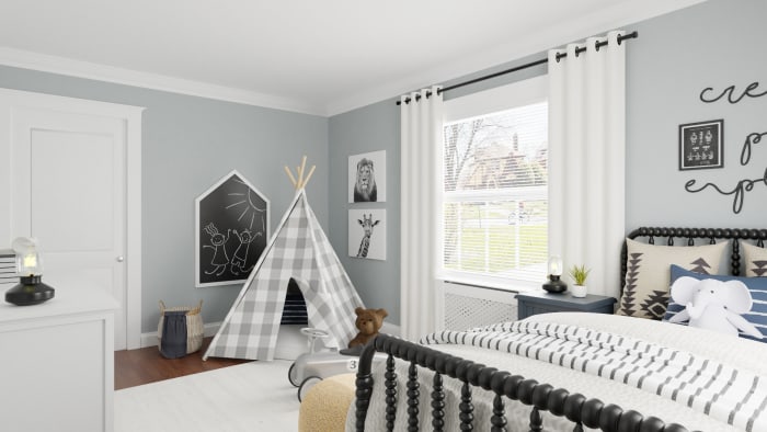 Calming Blues: Traditional Farmhouse Boy's Room Design View 4 By Spacejoy