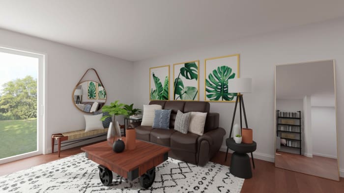 Masculine Color Palette: Urban Modern Living Room Design View 2 By Spacejoy