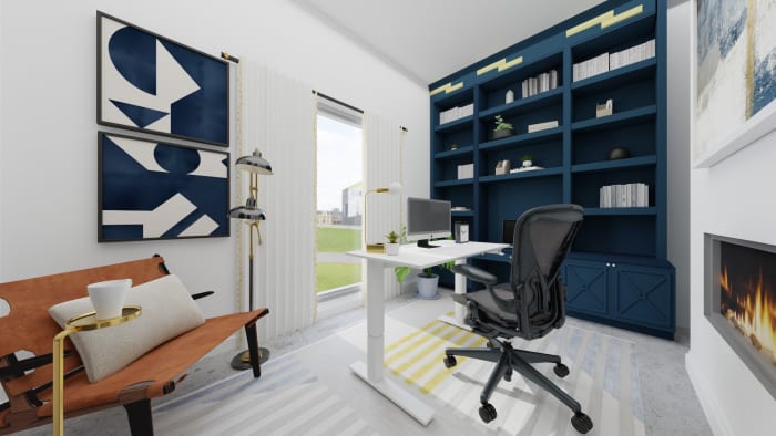 Peacock Blue Shelving: Urban Modern Office Design View 2 By Spacejoy