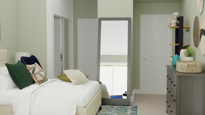 Emerald Accents Tween Room: Transitional Glam Bedroom Design View 4 By Spacejoy