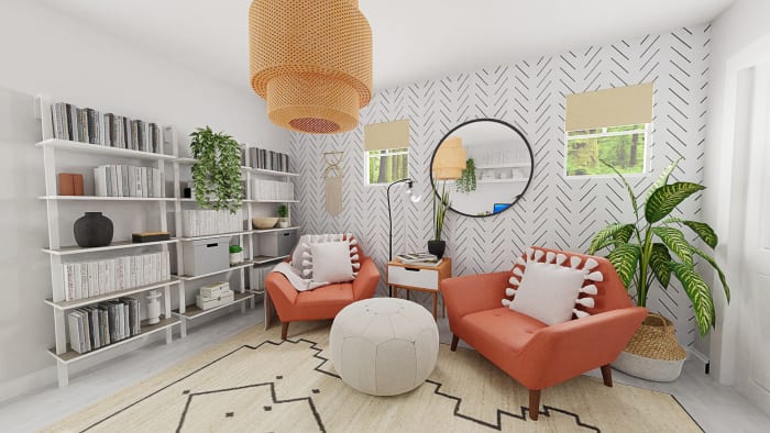 Dual Work Stations: Boho Eclectic Home Office Design View 2 By Spacejoy