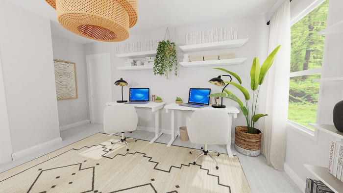 Dual Work Stations: Boho Eclectic Home Office Design View 3 By Spacejoy