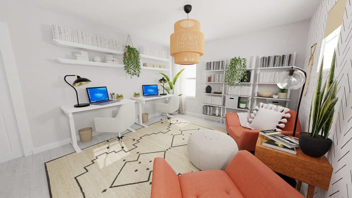 Dual Work Stations: Boho Eclectic Home Office Design View 5 By Spacejoy