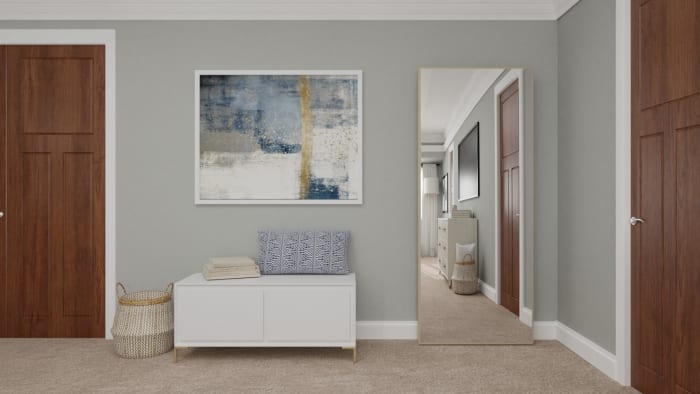 Statement Headboard: Glam Transitional Bedroom Design View 4 By Spacejoy