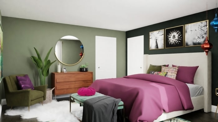 Jewel Tones: Modern Glam Bedroom Design View 2 By Spacejoy