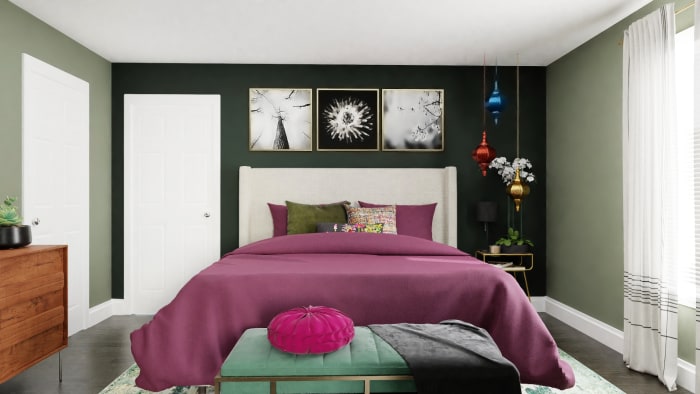 Jewel Tones: Modern Glam Bedroom Design View 4 By Spacejoy