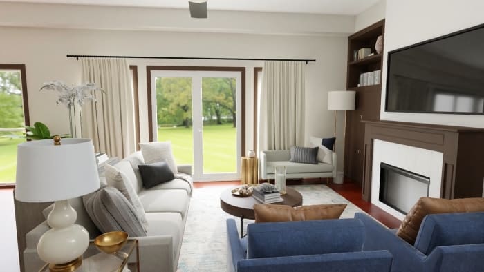 Additional Seating: Modern Transitional Living Room Design View 3 By Spacejoy