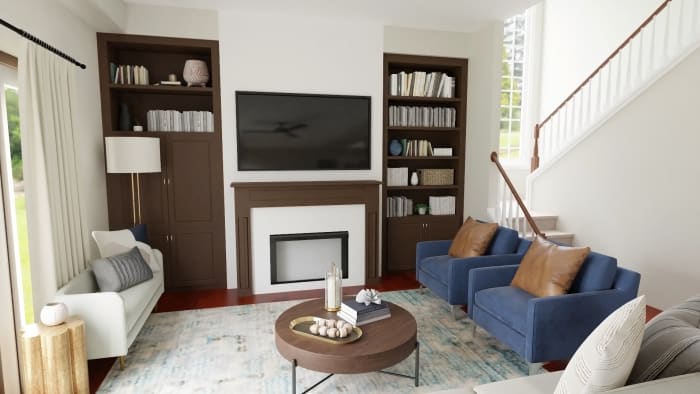 Additional Seating: Modern Transitional Living Room Design View 4 By Spacejoy