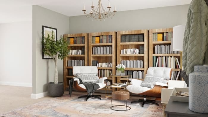 Home Library: Transitional Study Room Design View 3 By Spacejoy