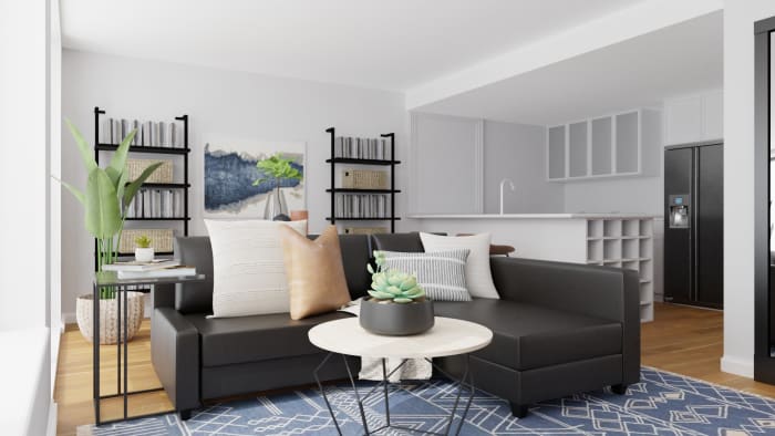 Loft Layout: Mid-Century Urban Living Room Design View 3 By Spacejoy