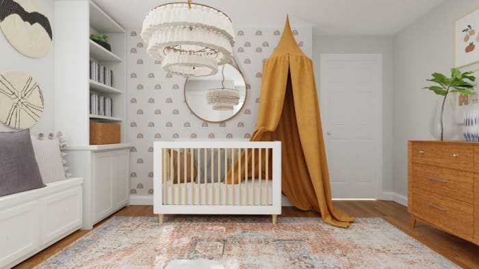 Accent Wallpaper: Mid-Century Eclectic Nursery Design View 3 By Spacejoy