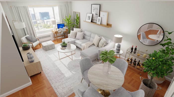 Multi Functional Living Room: Transitional Coastal Living Room Design View 3 By Spacejoy