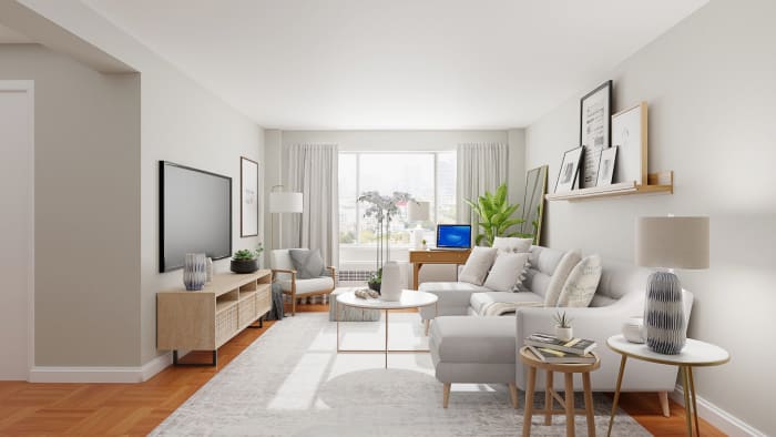 Multi Functional Living Room: Transitional Coastal Living Room Design View 4 By Spacejoy