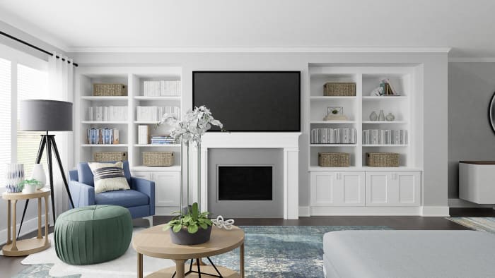 Aquatic Colors: Classic Transitional Living Room Design View 3 By Spacejoy