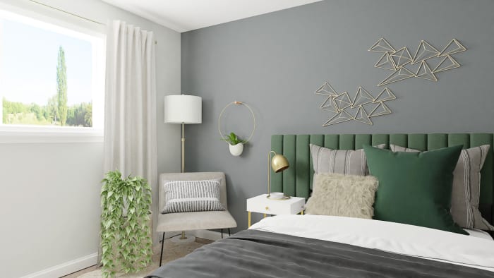 Green Velvets: Modern Glam Bedroom Design View 4 By Spacejoy