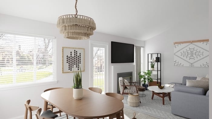 Whimsical Chandelier: Mid-Century Eclectic Dining Room Design View 4 By Spacejoy