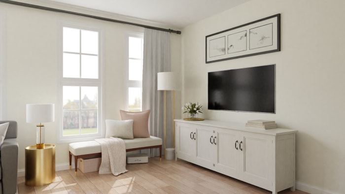Blush and Ivory: Elegant Glam Living Room Design View 3 By Spacejoy