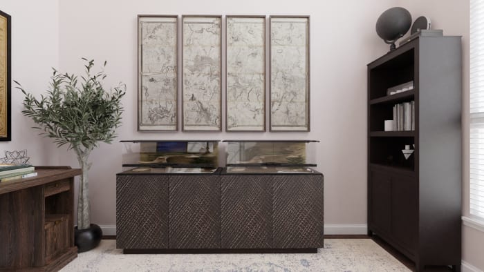Masculine Workspace: Urban Rustic Home Office Design View 2 By Spacejoy
