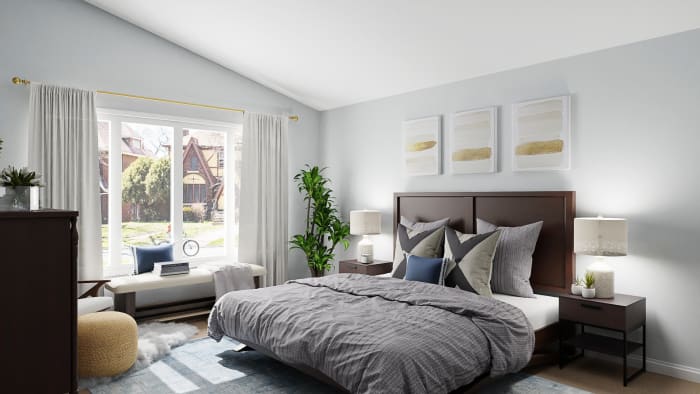 Reading Nook: Urban Transitional Bedroom Design View 2 By Spacejoy