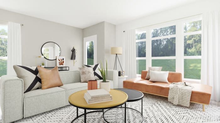 Leather Accents: Urban Modern Living Room Design View 2 By Spacejoy