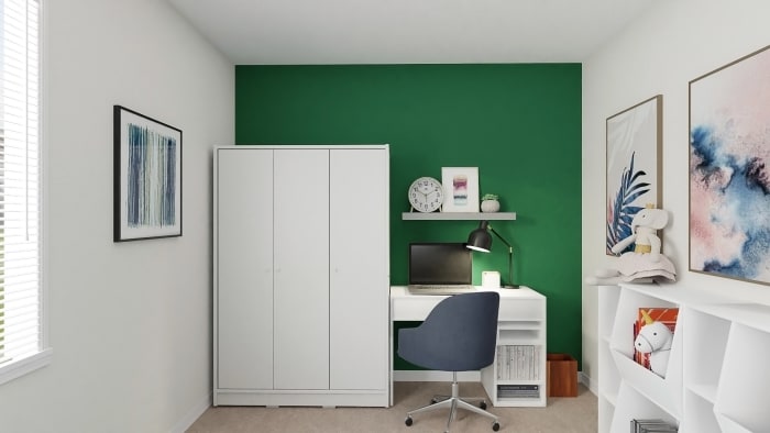 Open Layout - Bedroom Nook + Playroom + Home Office Design View 4 By Spacejoy